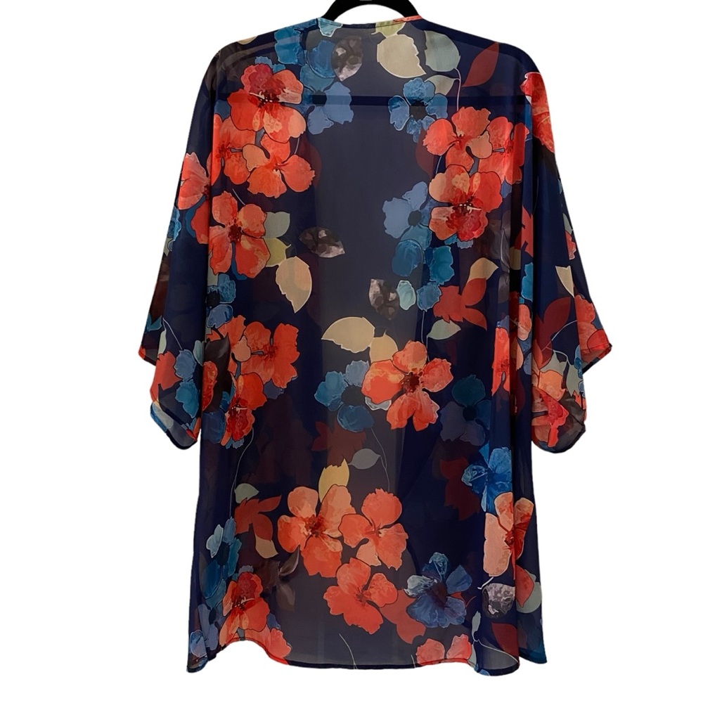 Women's Floral Print Kimono Swim Coverup Plus size 2X Loose lightweight sheer - Picture 4 of 5